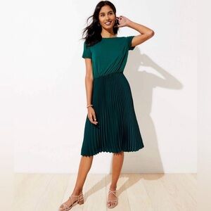 Loft Pleated Emerald Green Dress